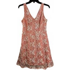 Buttons Coral and White Floral Sleeveless Dress Size M